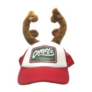 Comet's Flight School Trucker Mesh Snapback Cap Plush Antlers Santa's Reindeer